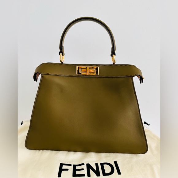 Fendi Handbags - Fendi PEEKABOO medium Nappa Shi avocado+light ros +os bag.SALE!